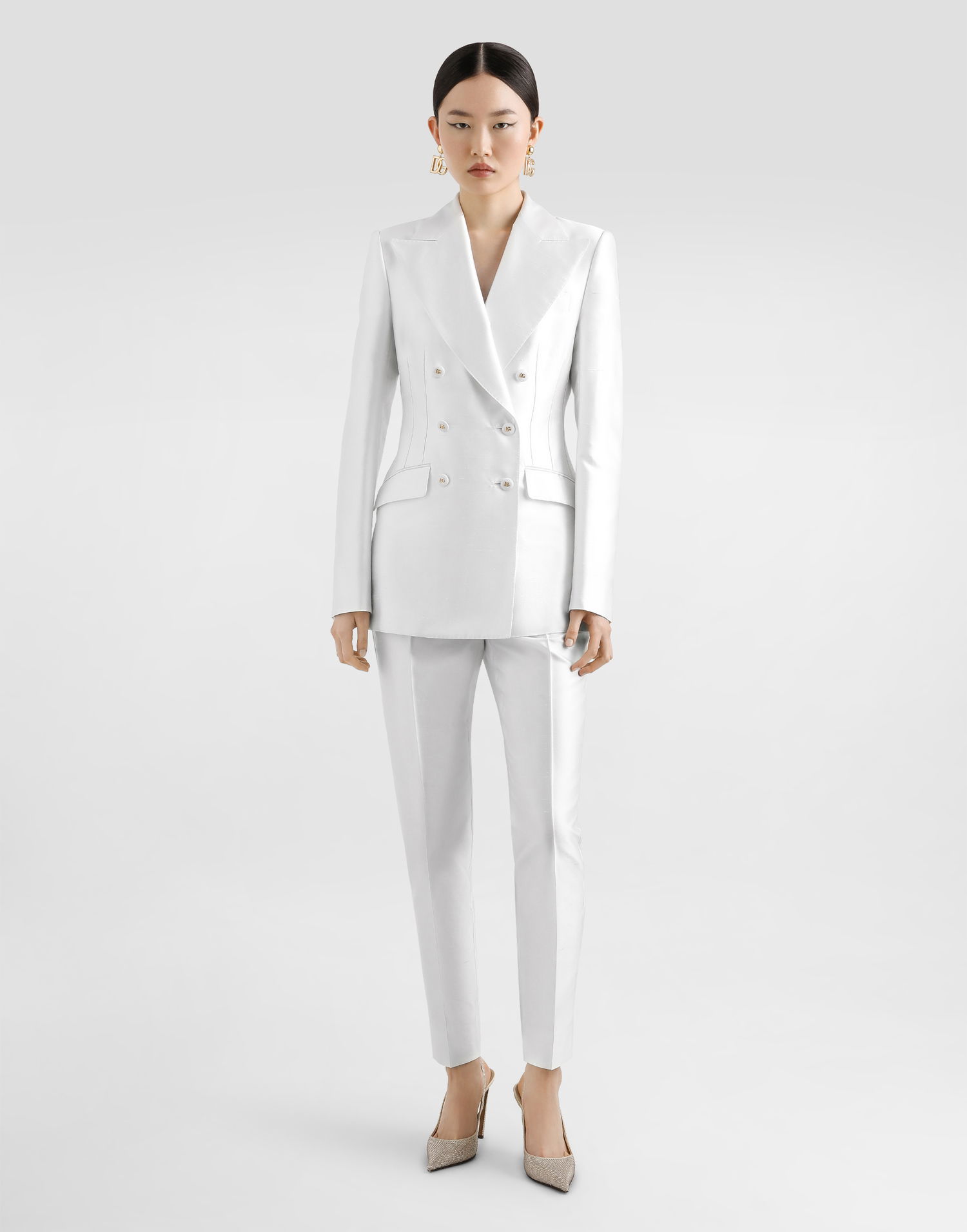 Bukser Dolce & Gabbana Dolce & Gabbana Silk Trousers Hvid | FTAM2TFU108W0001, 1