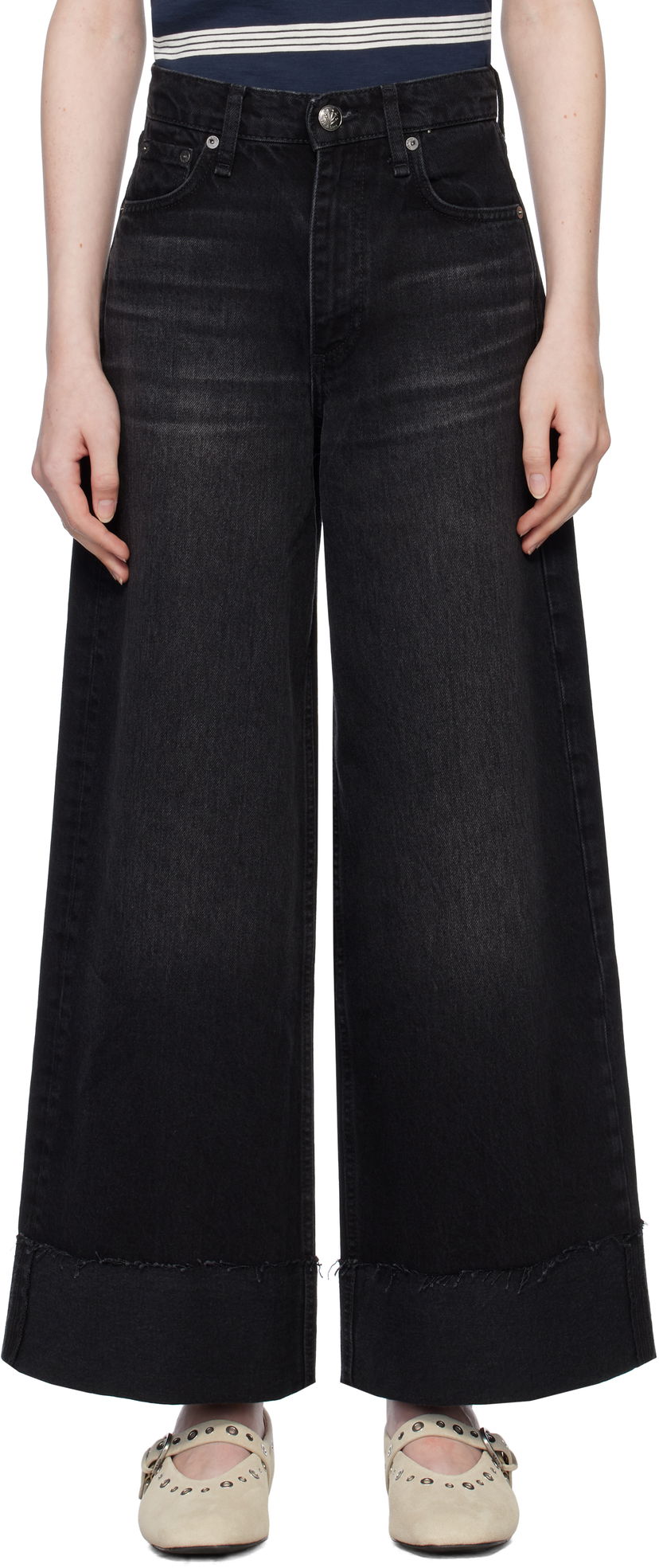 Jeans rag & bone Sofie Ankle Wide Leg Jeans Sort | WDD24H2993RGBL