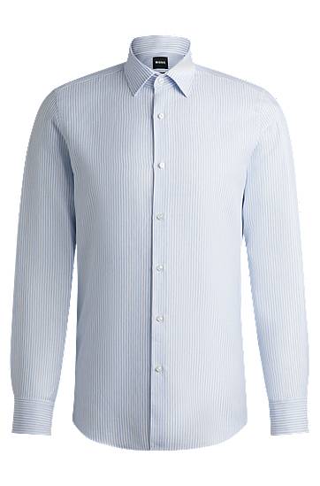 Skjorte BOSS Slim-Fit Striped Linen-Blend Shirt Blå | 50539206