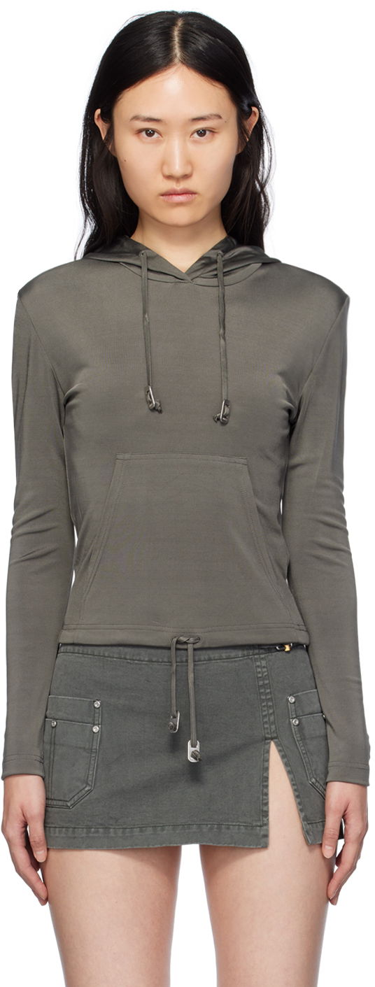 Sweatshirt Dion Lee Lustrous Shrunken Hoodie Grå | C3164PS24, 0