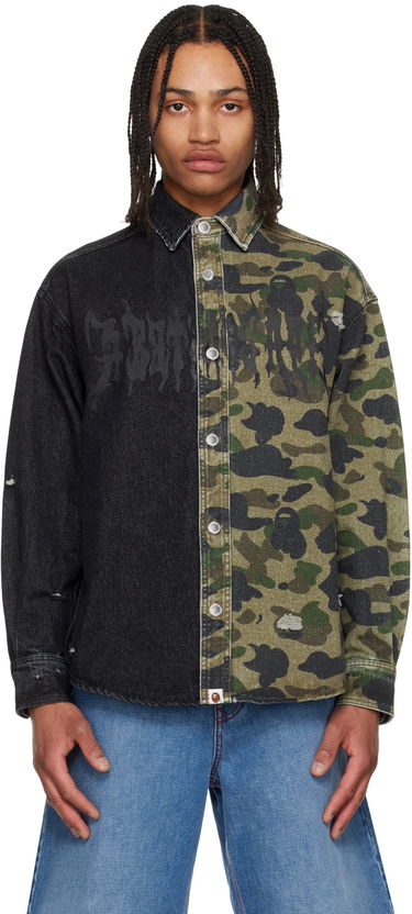 Skjorte BAPE A Bathing Ape 1st Camo Destroyed Denim Shirt Grøn | 001SHL301312M, 0