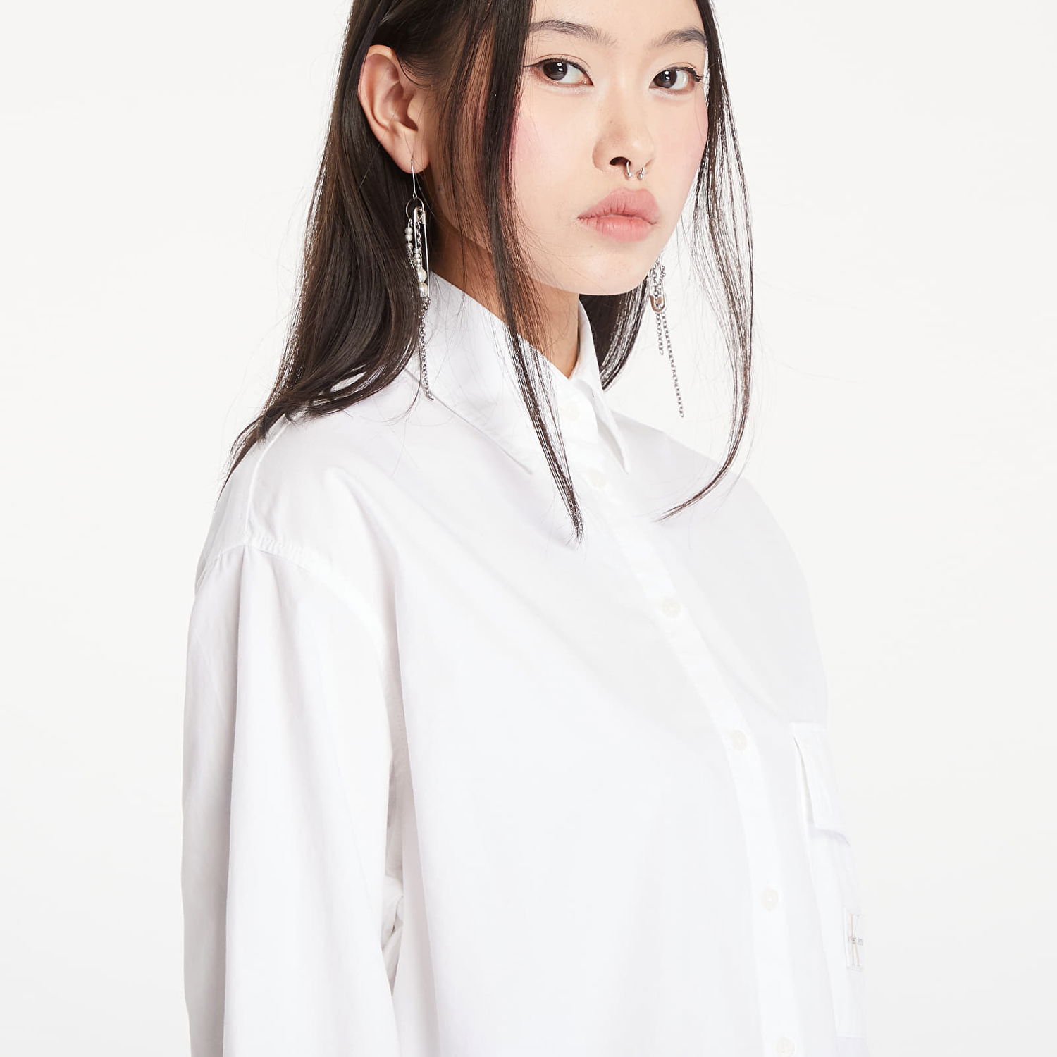 Skjorte CALVIN KLEIN Long Cotton Utility T-Shirt Bright White Hvid | J20J223867 YAF, 1