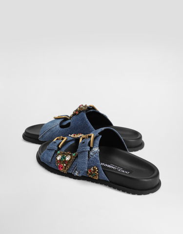 Tilbehør Dolce & Gabbana Dolce & Gabbana Embroidered Denim Slides Blå | CQ0664AN6248C609, 3