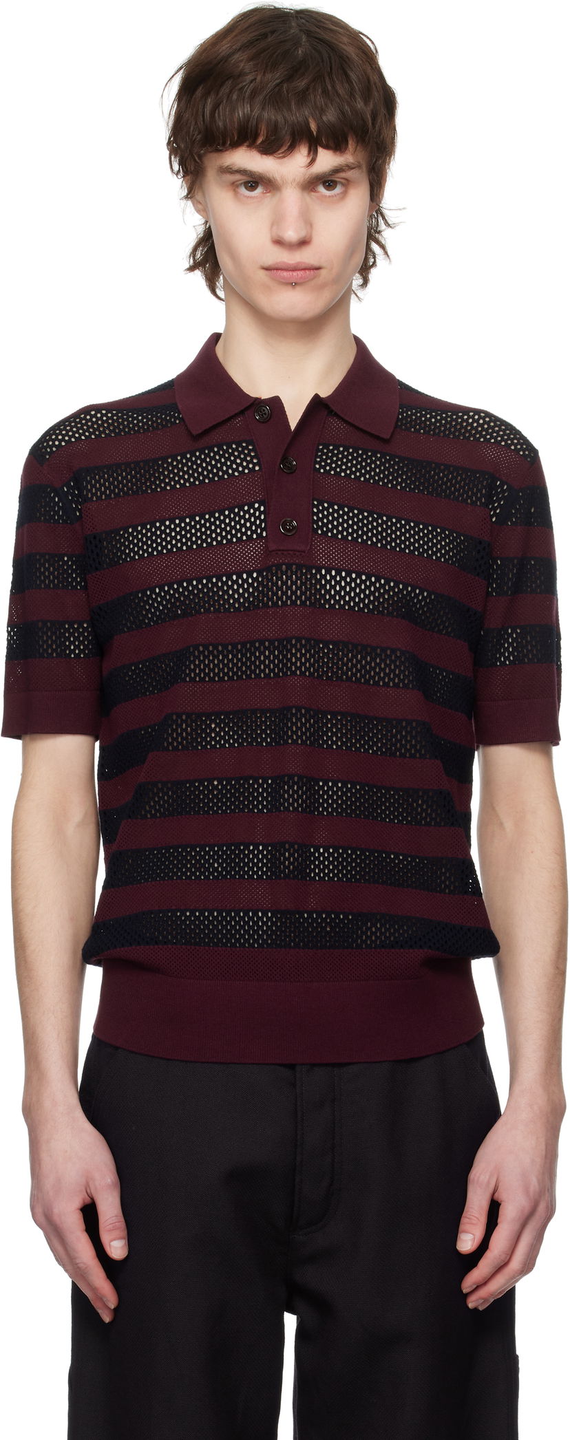 Polo skjorte Dries Van Noten Dries Van Noten Striped Knit Polo Bourgogne | 251-021214-1701