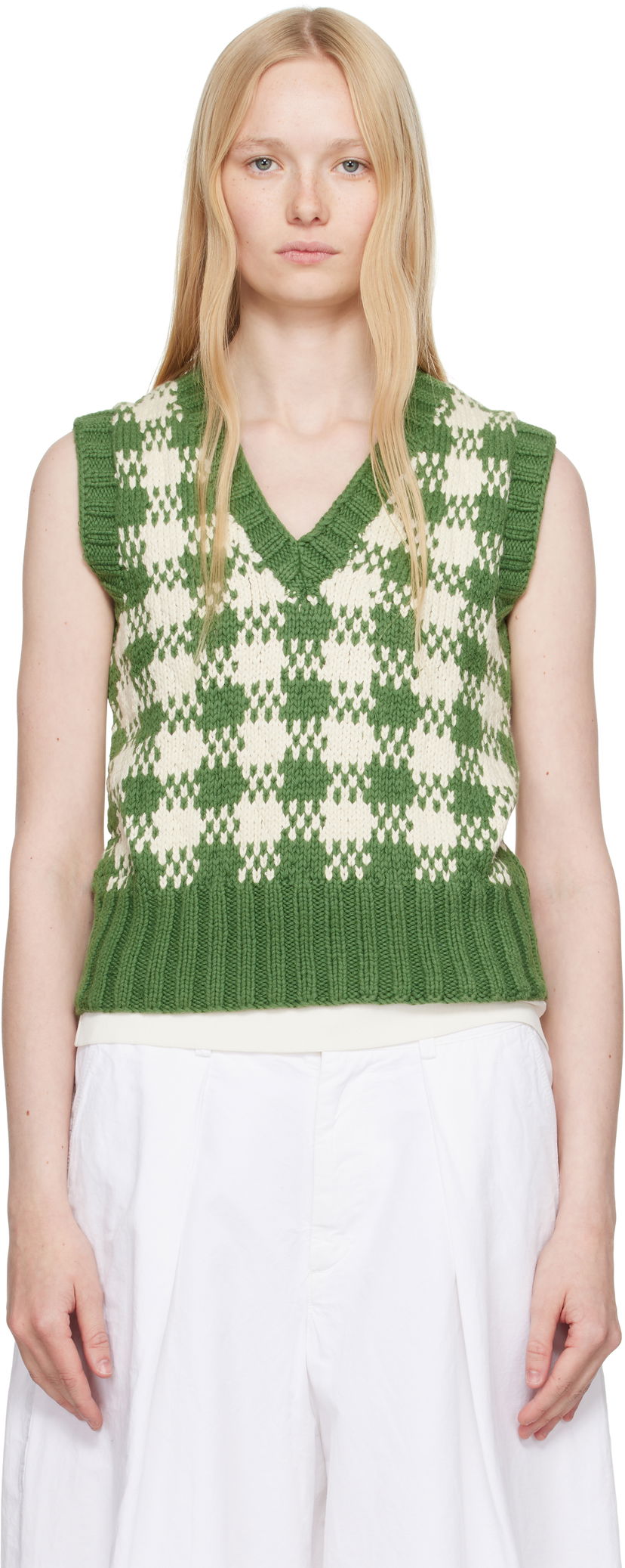 Sweater YMC YMC Heidi Checkered Knit Vest Grøn | Q8YAB