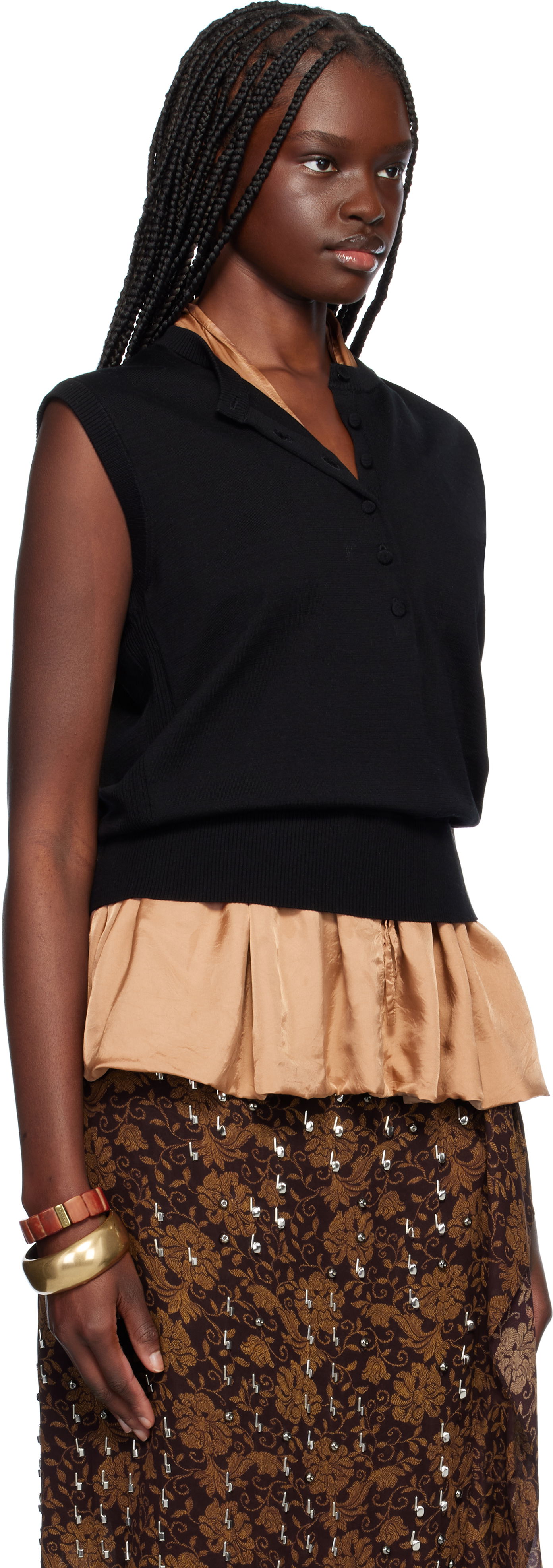 Sweater Dries Van Noten Dries Van Noten Sleeveless Peplum Sweater Sort | 251-011206-1702, 1