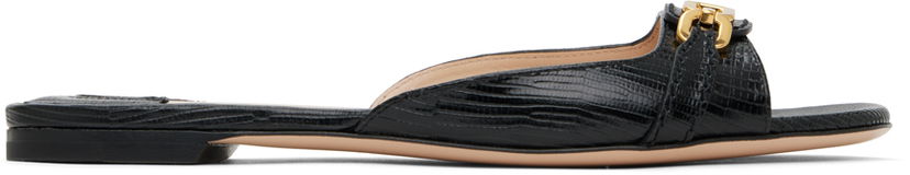 Tilbehør Tom Ford TOM FORD Whitney Stamped Lizard Leather Slides Sort | W3357-LCL097X