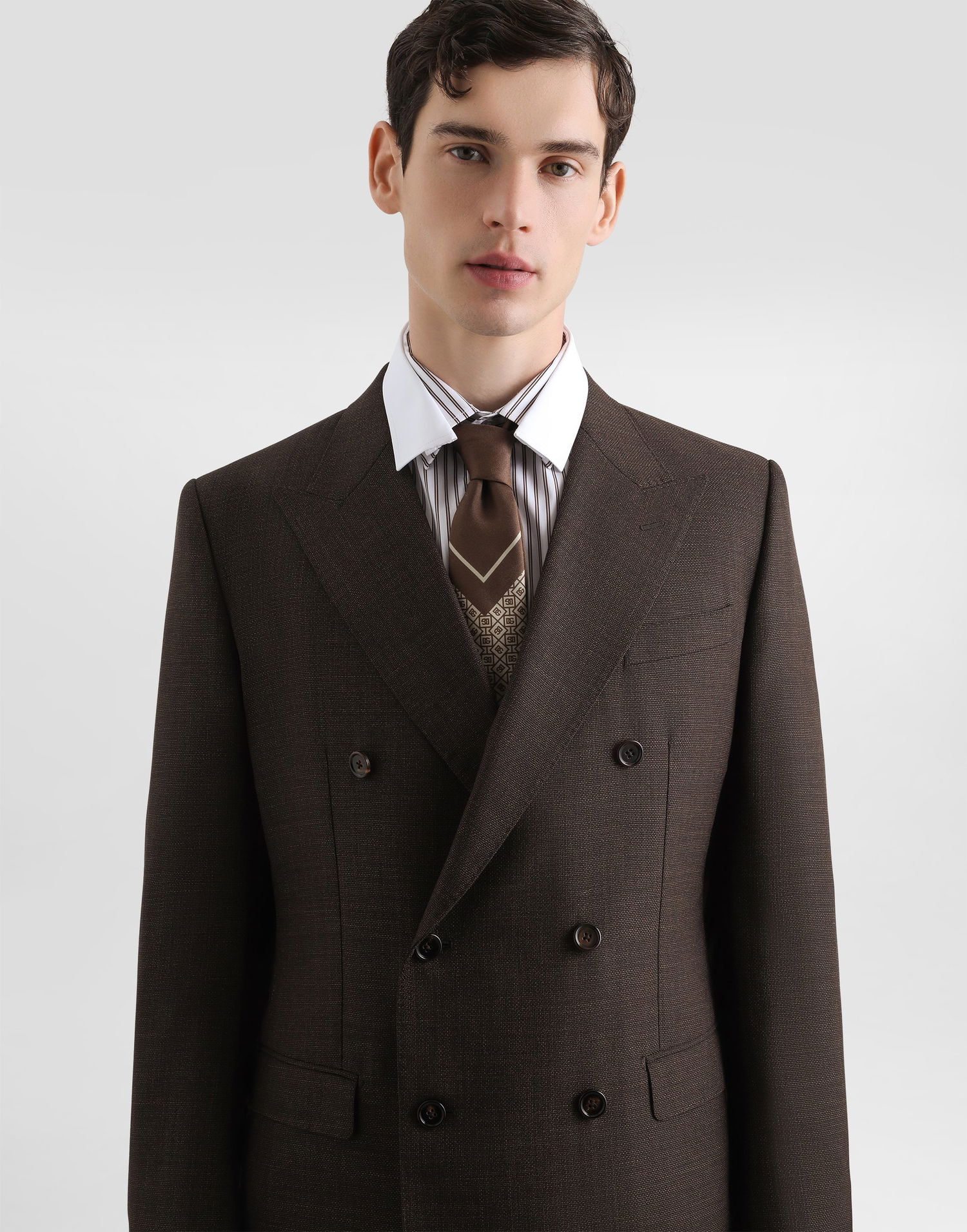 Jakke Dolce & Gabbana Dolce & Gabbana Double-breasted Taormina Wool Jacket Brun | G2NW1TFU25ES8230, 1
