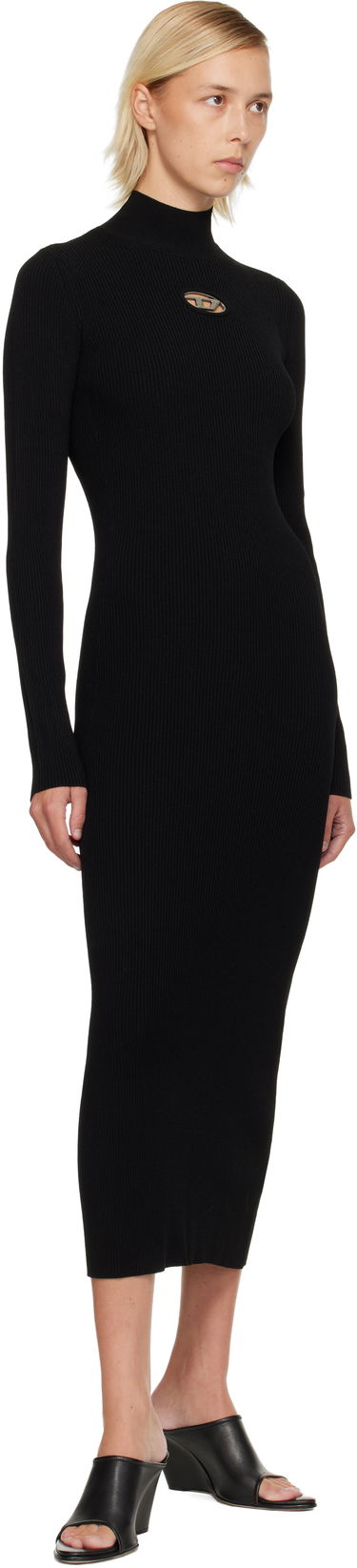 Kjole Diesel Ribbed knit long-sleeve mock neck maxi dress with metallic cut-out Sort | A14186 0DLAX, 3