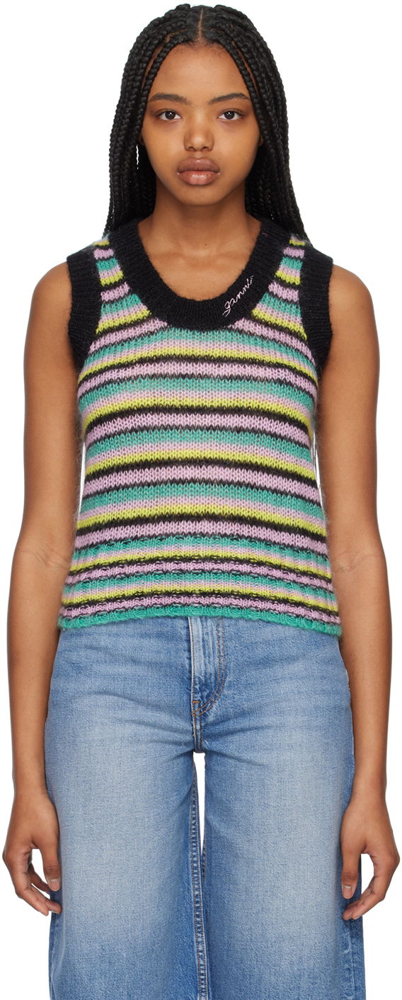 Tanktop GANNI GANNI Striped Knit Tank Top Flerfarvet | K1863, 0