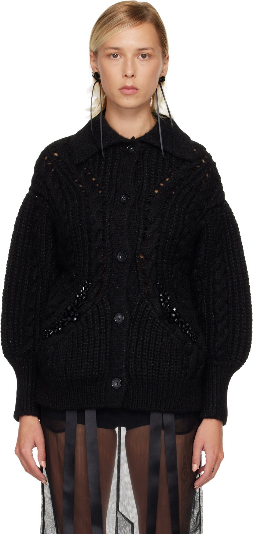 Sweater Simone Rocha Simone Rocha Sculpted Chunky Knit Cardigan Sort | MZMK1B 0665