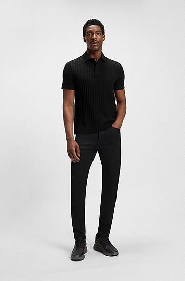 Polo skjorte BOSS Porsche x BOSS Houndstooth-Jacquard Mercerized Cotton Polo Shirt Sort | 50543666, 1