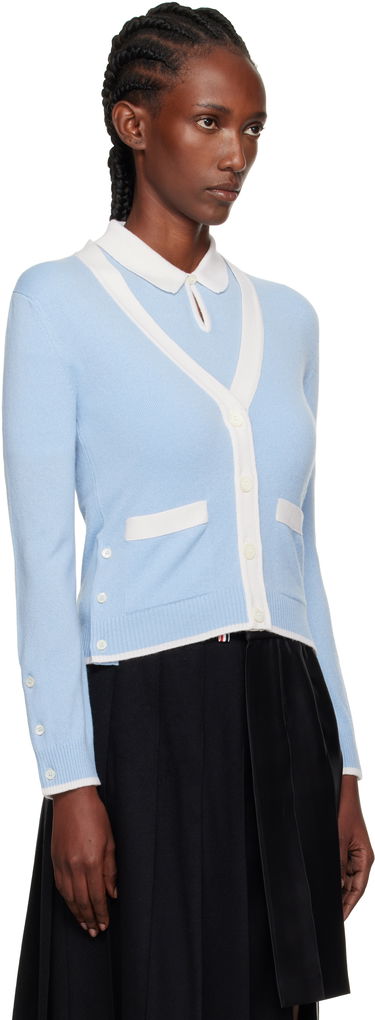 Sweater Thom Browne Thom Browne Jersey Stitch Cashmere V-Neck Cardigan Blå | FKC581A-Y2001, 1