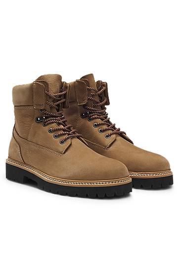 Sneakers og sko BOSS Nubuck-Leather Half Boots with Padded Collar Brun | 50552695