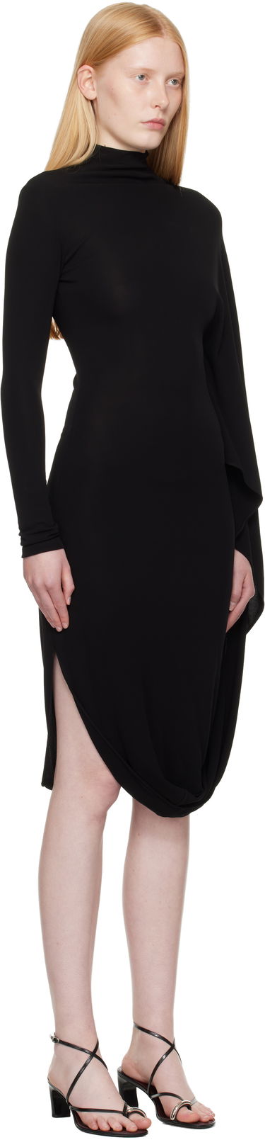Kjole Stella McCartney Stella McCartney Asymmetric Cape Midi Dress Sort | 6A05563GU301, 1