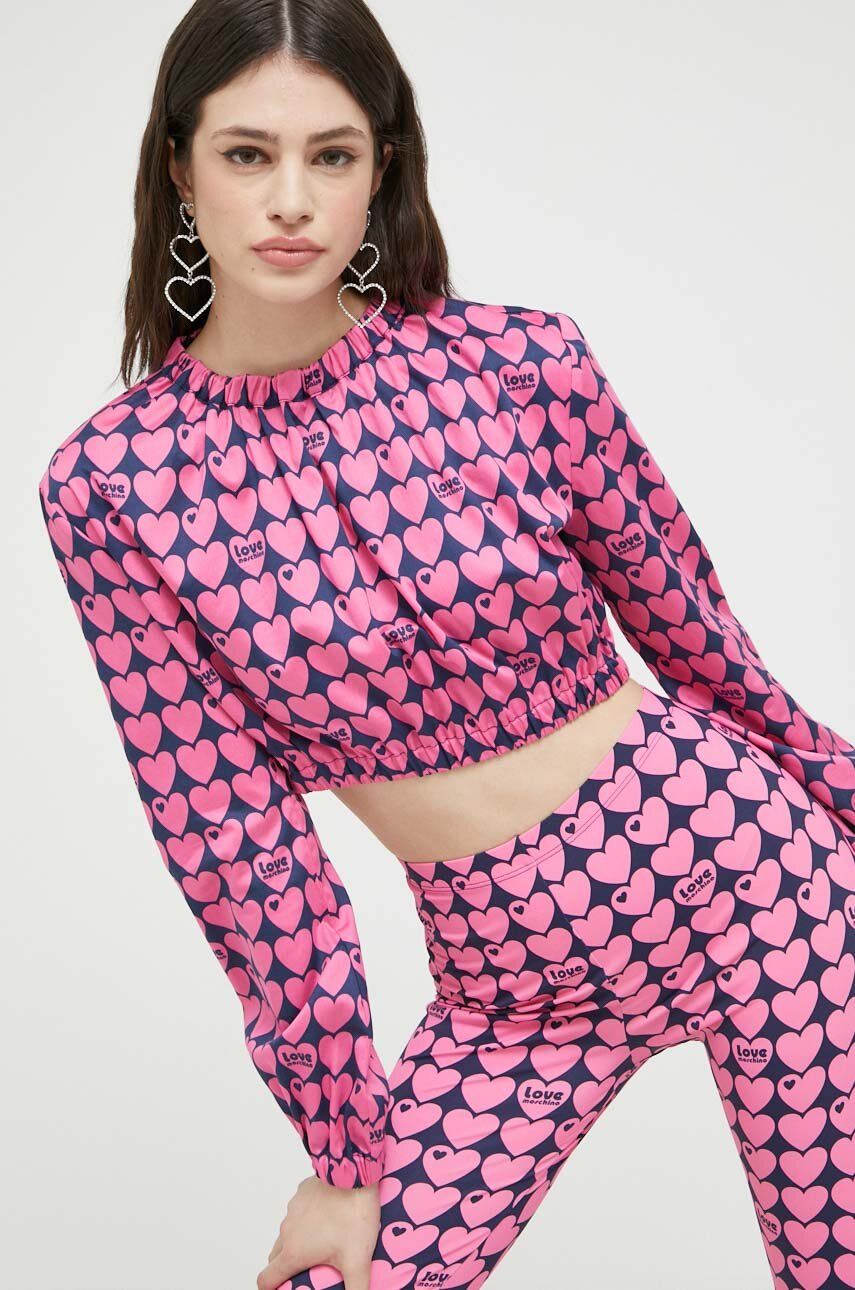 Skjorte Moschino CROPPED STRETCH SATIN ALL-OVER HEARTS BLOUSE Lyserød | W.C.E70.00.S.3957, 0