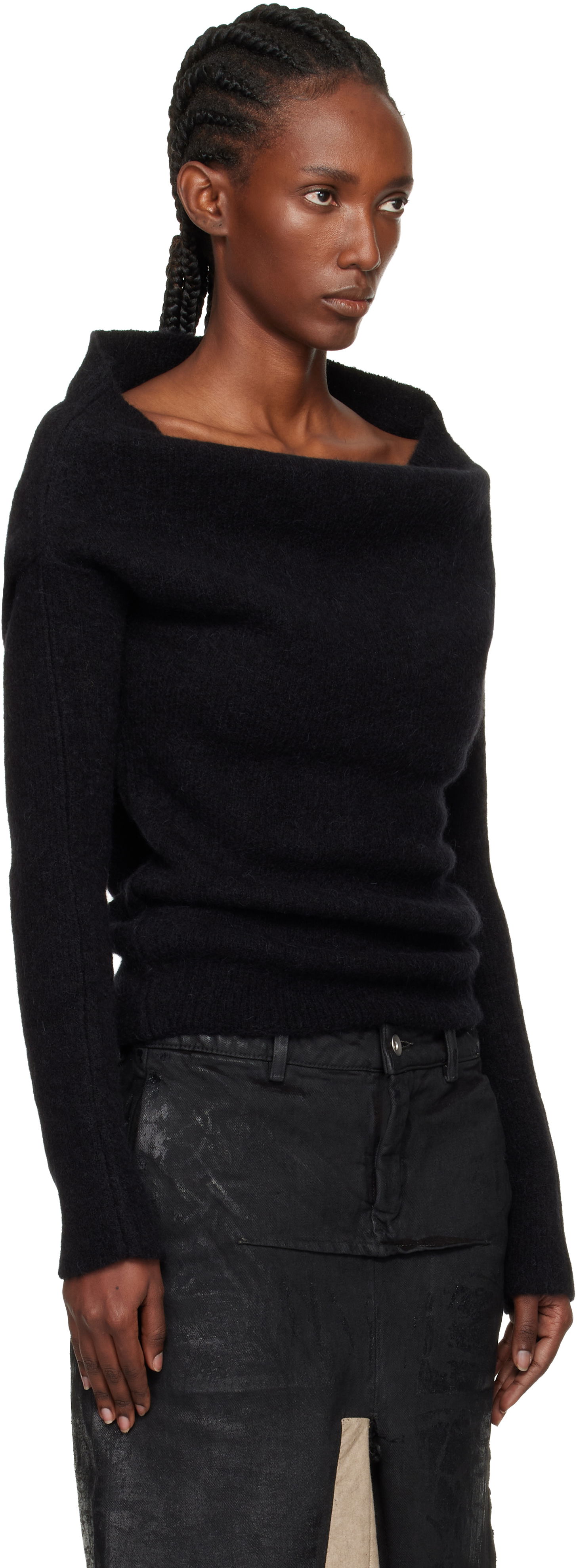 Sweater Rick Owens Rick Owens Concordians Runway Draped Neck Long Sleeve Sweater Sort | RO02E4675 KWP, 1