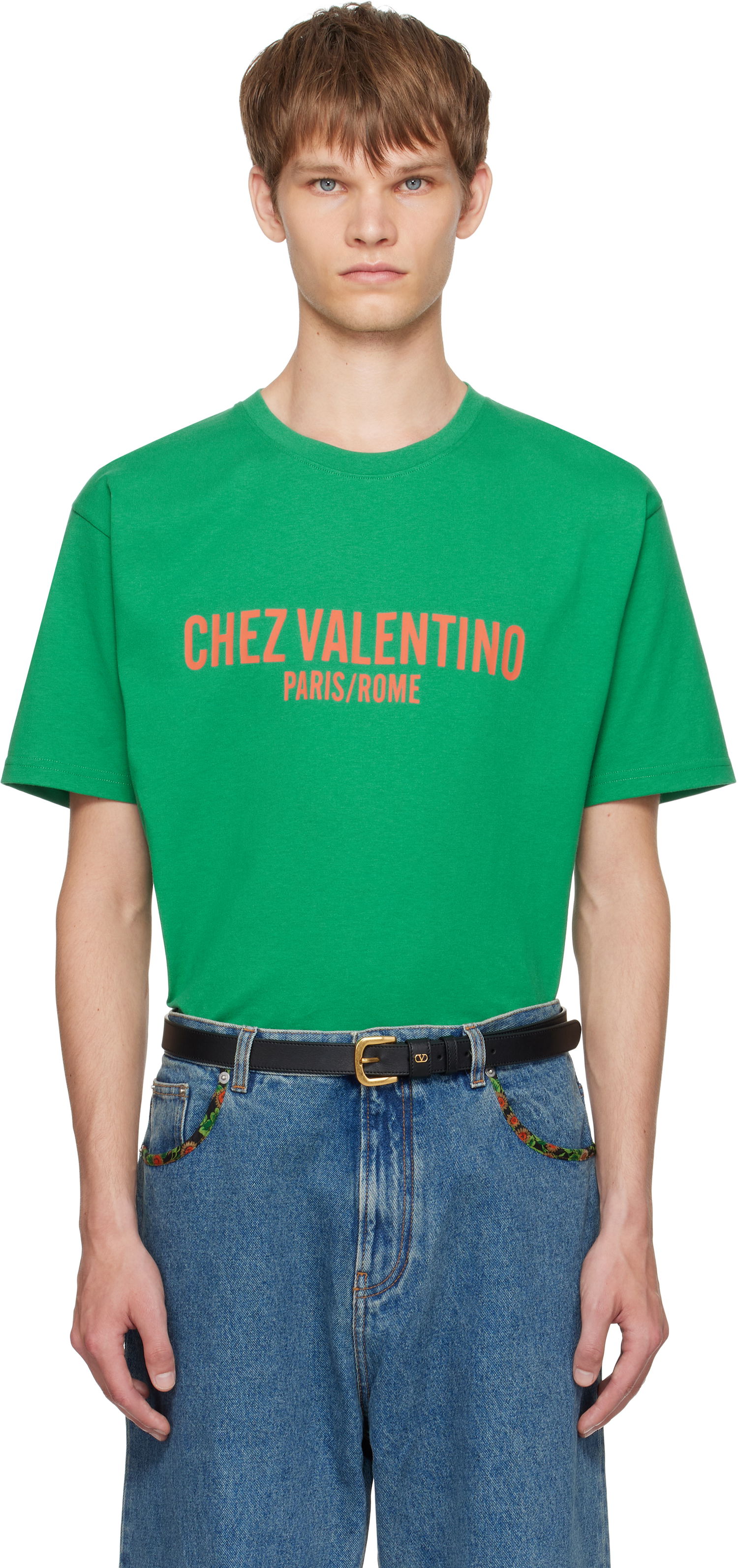 T-shirt Valentino Valentino 'Chez Valentino' Print T-Shirt Grøn | 7V3MG16PAPG, 0