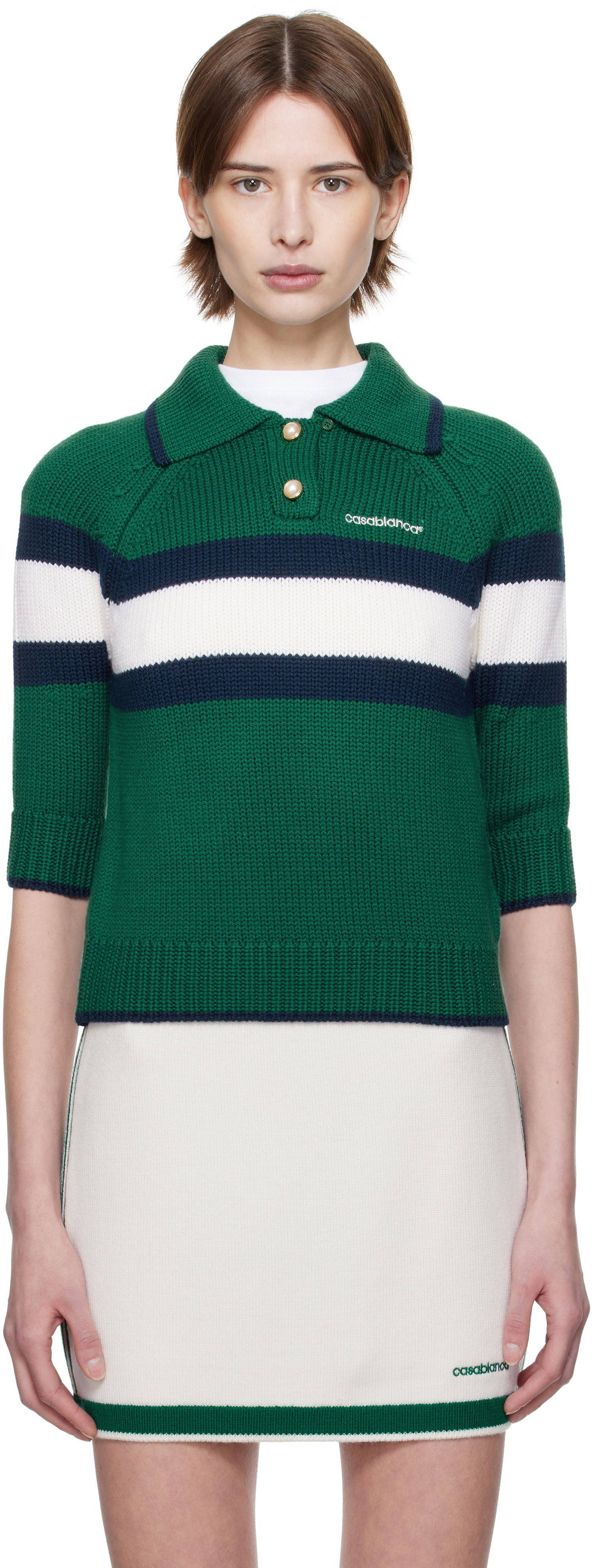 Sweater Casablanca Casablanca Colorblock Polo Grøn | WPS25-KW-826-01, 0
