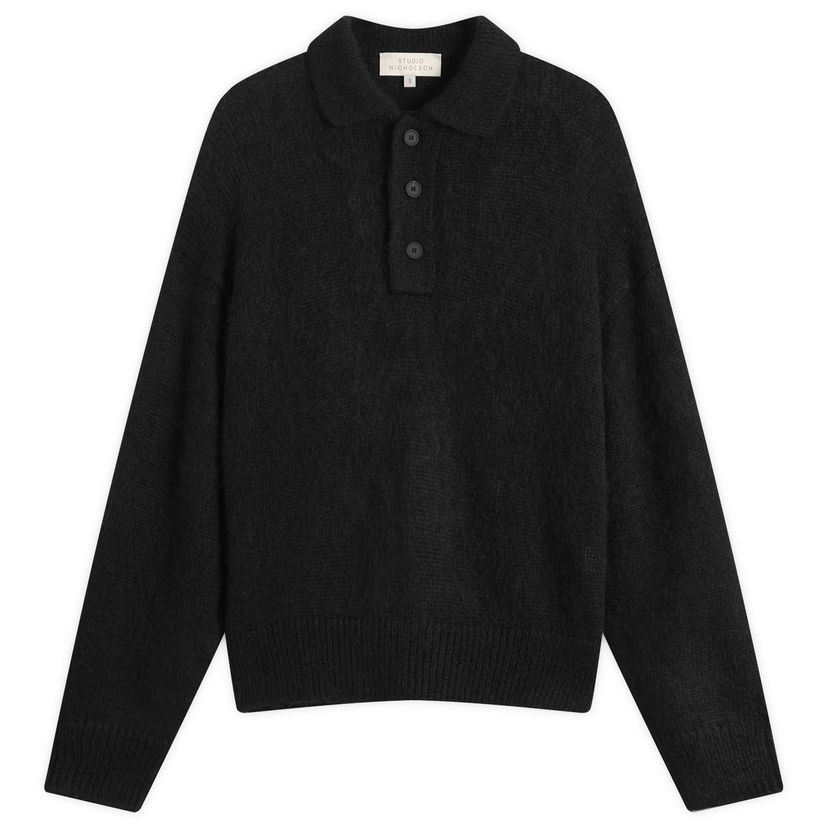 Sweater Studio Nicholson Studio Nicholson Dune Polo Sweater Sort | DUNESN-1493-BLK