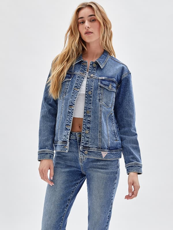 Jakke GUESS Relaxed Fit Denim Blå | W2BXN2D4ON2, 0