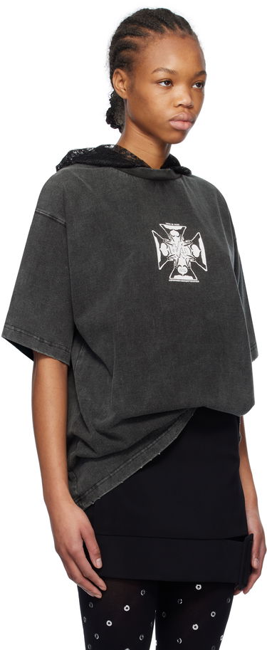 T-shirt We11done We11done Heart Cross Graphic Hooded T-Shirt Grå | WD-TH0-25-842-U-BK, 1