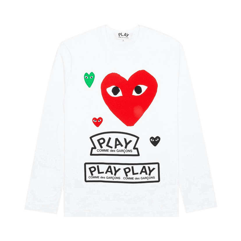T-shirt Comme des Garçons PLAY Multi Logo Long-Sleeve T-Shirt Hvid | AZ T284 051 1