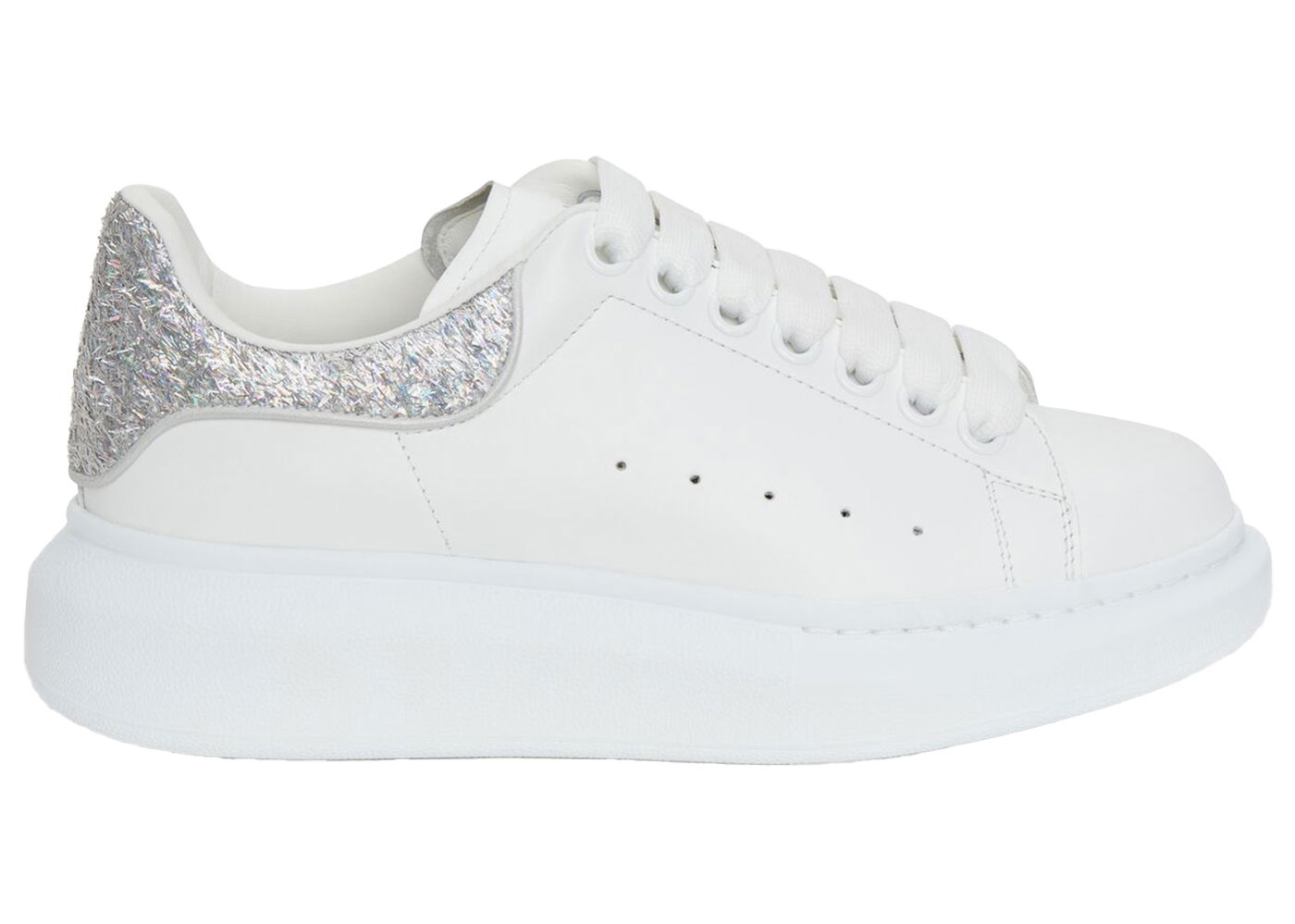 Sneakers og sko Alexander McQueen Oversized White Silver Glitter Hvid | 718239WIDJ48813, 0