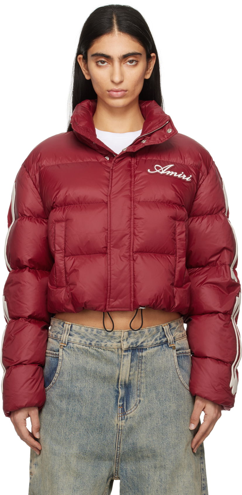 Puffer jakke AMIRI Bones Cropped Down Jacket Rød | AWOUDW1003