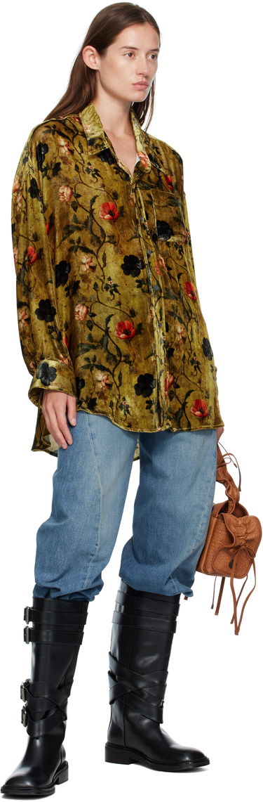 Skjorte R13 R13 Floral-Print Velvet Drop-Neck Shirt Grøn | R13WR004-R595A, 3