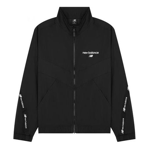 Vindjakke New Balance Logo Full-Zip Woven Jacket Sort | AMJ22350-BK
