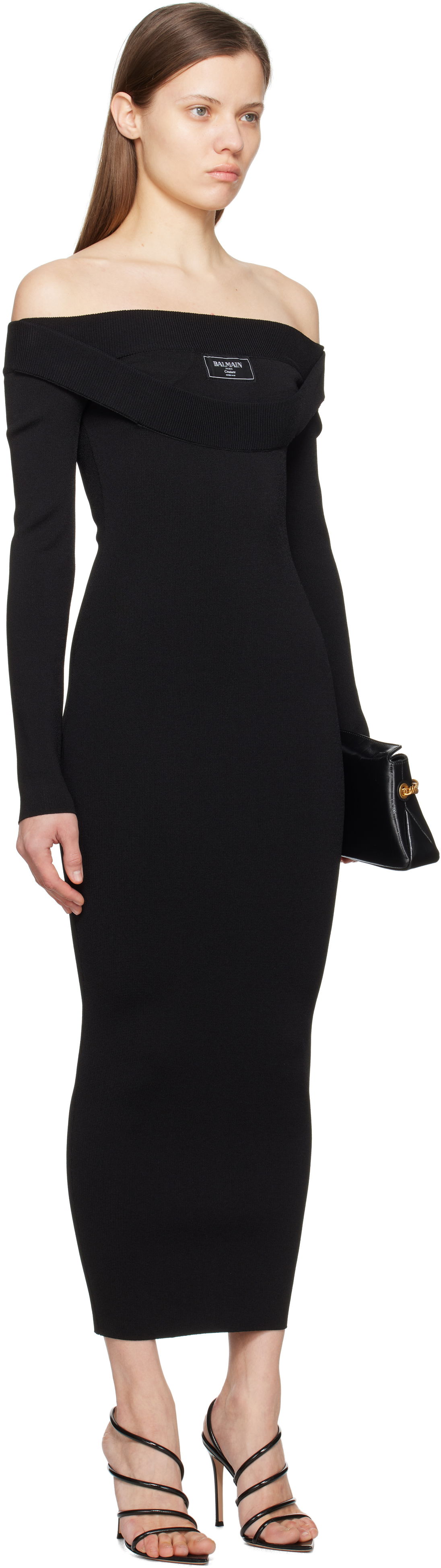 Kjole Balmain Balmain Plain Knit Off-The-Shoulder Maxi Dress Sort | EF1RL109KH82, 1