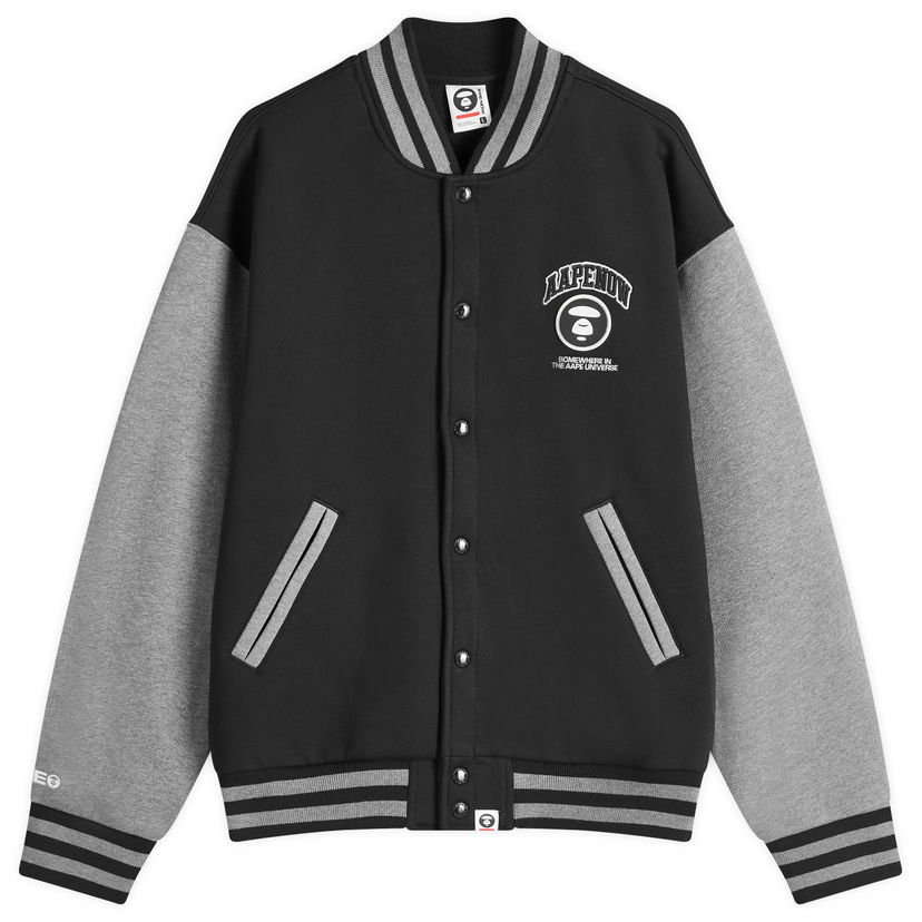 Bomberjakke AAPE by A Bathing Ape AAPE Now Fleece Baseball Jacket Sort | AAPSWMB328XXNBKX