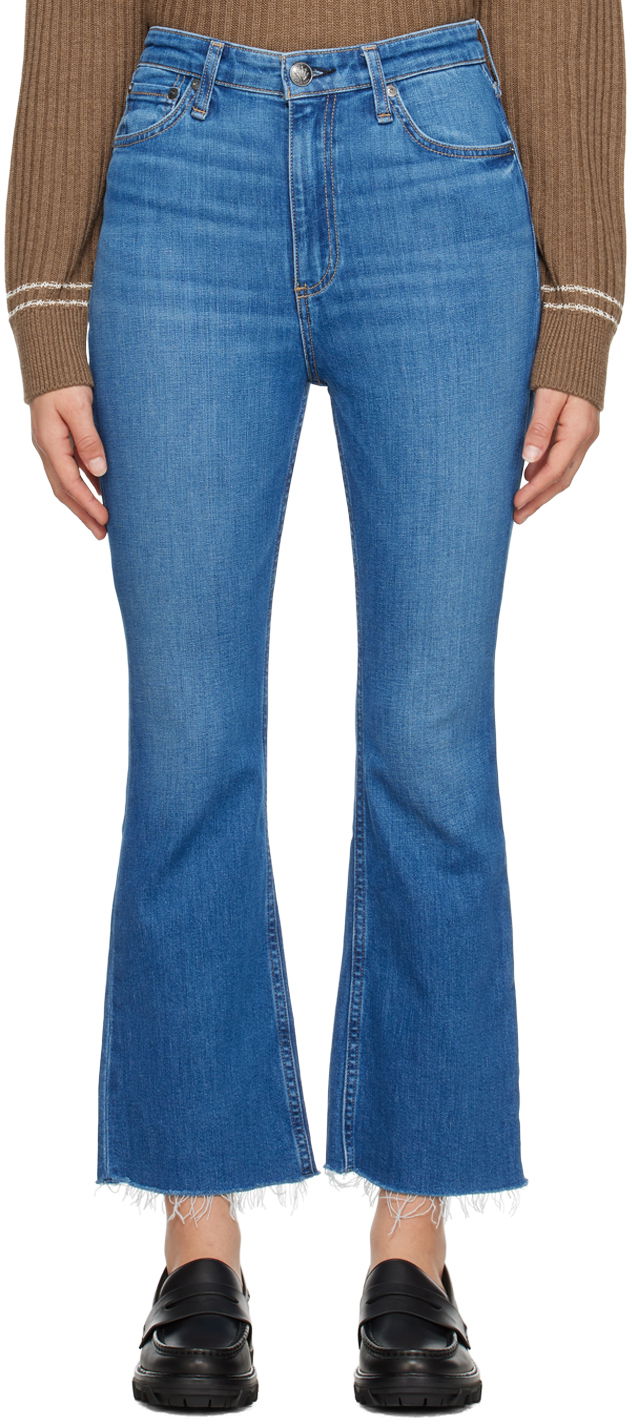 Jeans rag & bone Casey High-Rise Frayed Flare Jeans Blå | WDD23F2917C2C1