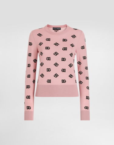 Sweater Dolce & Gabbana Dolce & Gabbana Wool And Silk Jacquard Sweater With DG Logo Lyserød | FXJ34TJFMGSF0473, 0