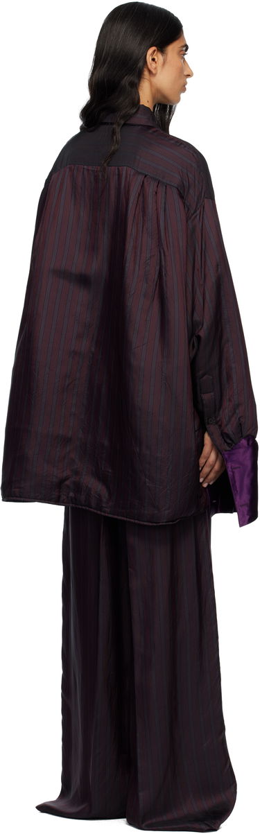 Jakke Dries Van Noten Dries Van Noten Oversized Striped Overshirt with Velvet Cuffs Bourgogne | 252-010770-2267, 2