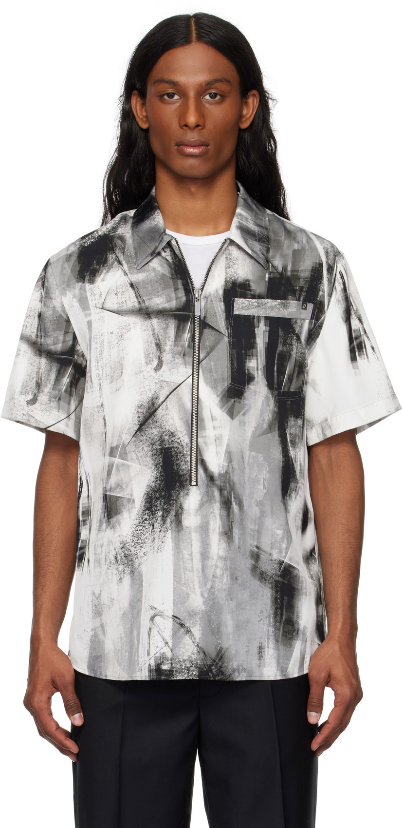 Skjorte Helmut Lang Helmut Lang Zip Scribble Shirt Hvid | P02HM507