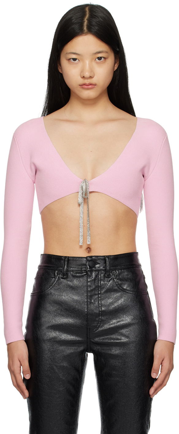 Crop top Alexander Wang Cropped Cardigan With Crystal Tie Lyserød | 1KC1233033
