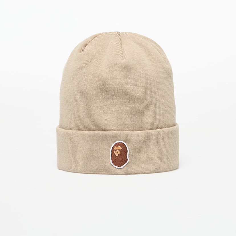 Beanie BAPE A BATHING APE One Point Ape Head Knit Cap Beige | 001HTL301006MBEI