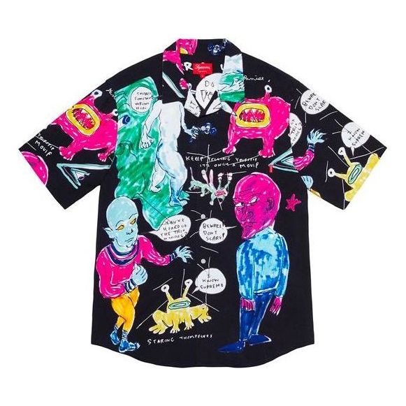 Skjorte Supreme Daniel Johnston Rayon Short Sleeve Shirt Sort | SUP-SS20-632
