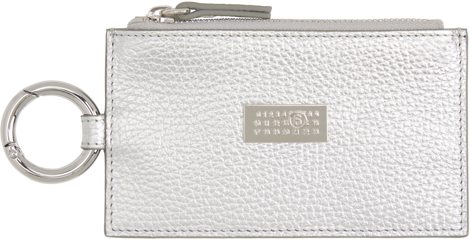 Tegnebog Maison Margiela MM6 Maison Margiela Laminated Grainy Leather Card Holder with Key Ring Metalisk | SA6UI0031 P8395, 0