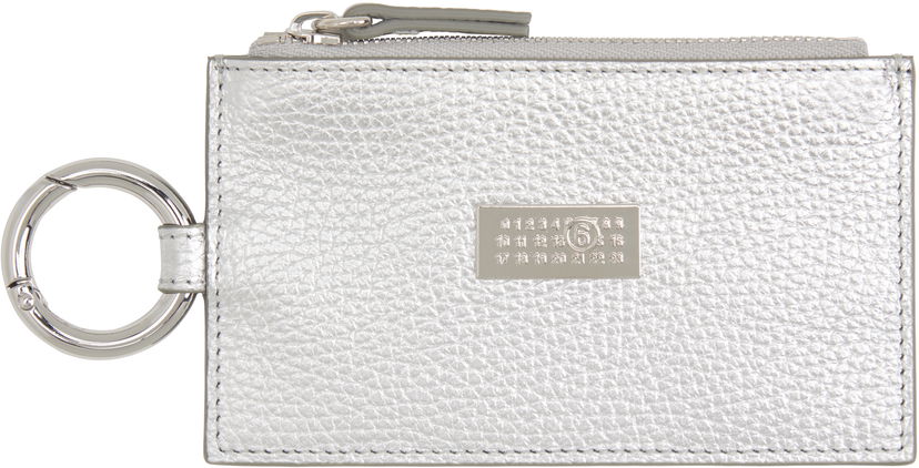Tegnebog Maison Margiela MM6 Maison Margiela Laminated Grainy Leather Card Holder with Key Ring Metalisk | SA6UI0031 P8395