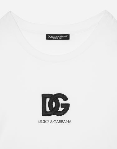 T-shirt Dolce & Gabbana Short-sleeved T-shirt With Dg Logo Patch Hvid | G8PN9ZG7M2FW0800, 2
