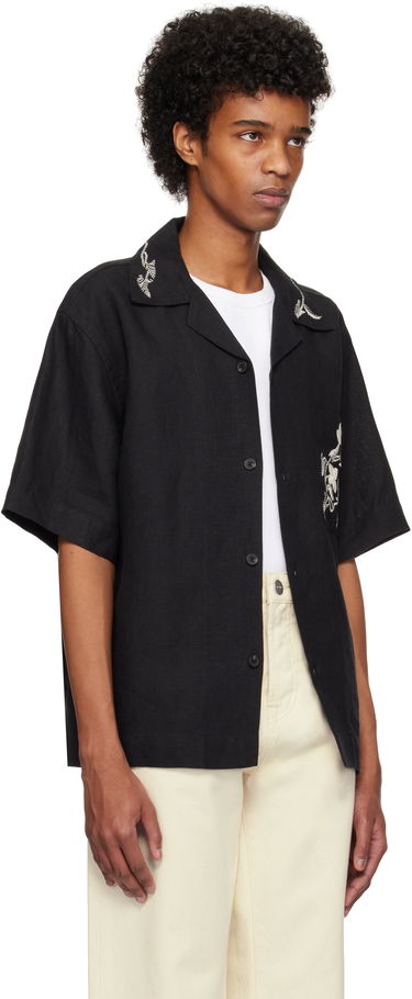 Skjorte Róhe Hand Embroidered Short Sleeve Shirt Sort | 314-19-084, 1