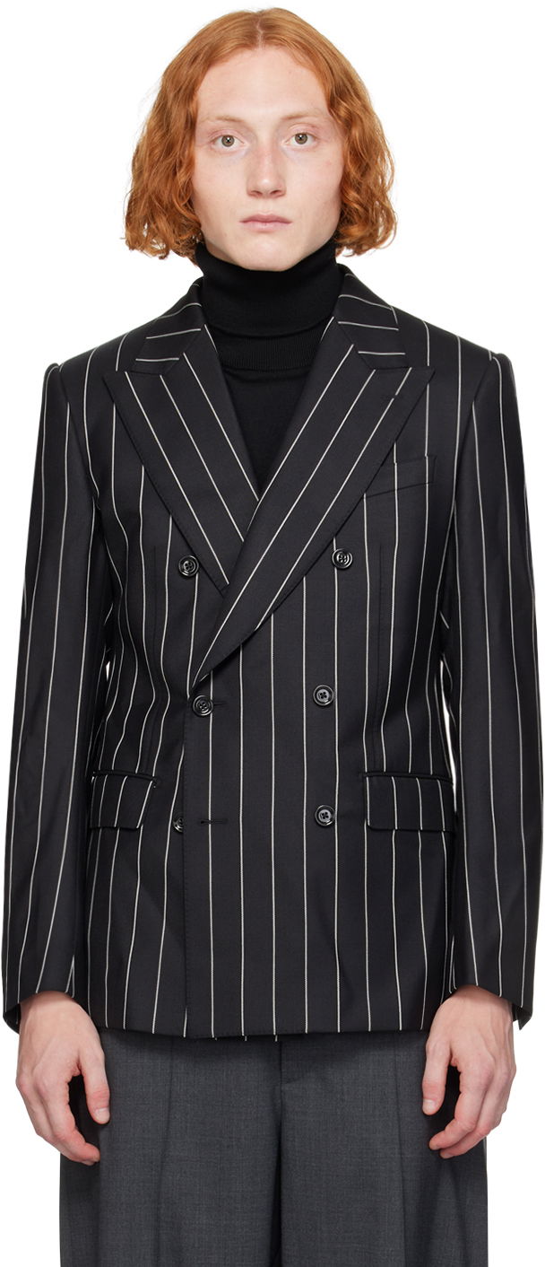 Jakke Dolce & Gabbana Dolce & Gabbana Pinstripe Double-Breasted Blazer Sort | G2QU4TFR204