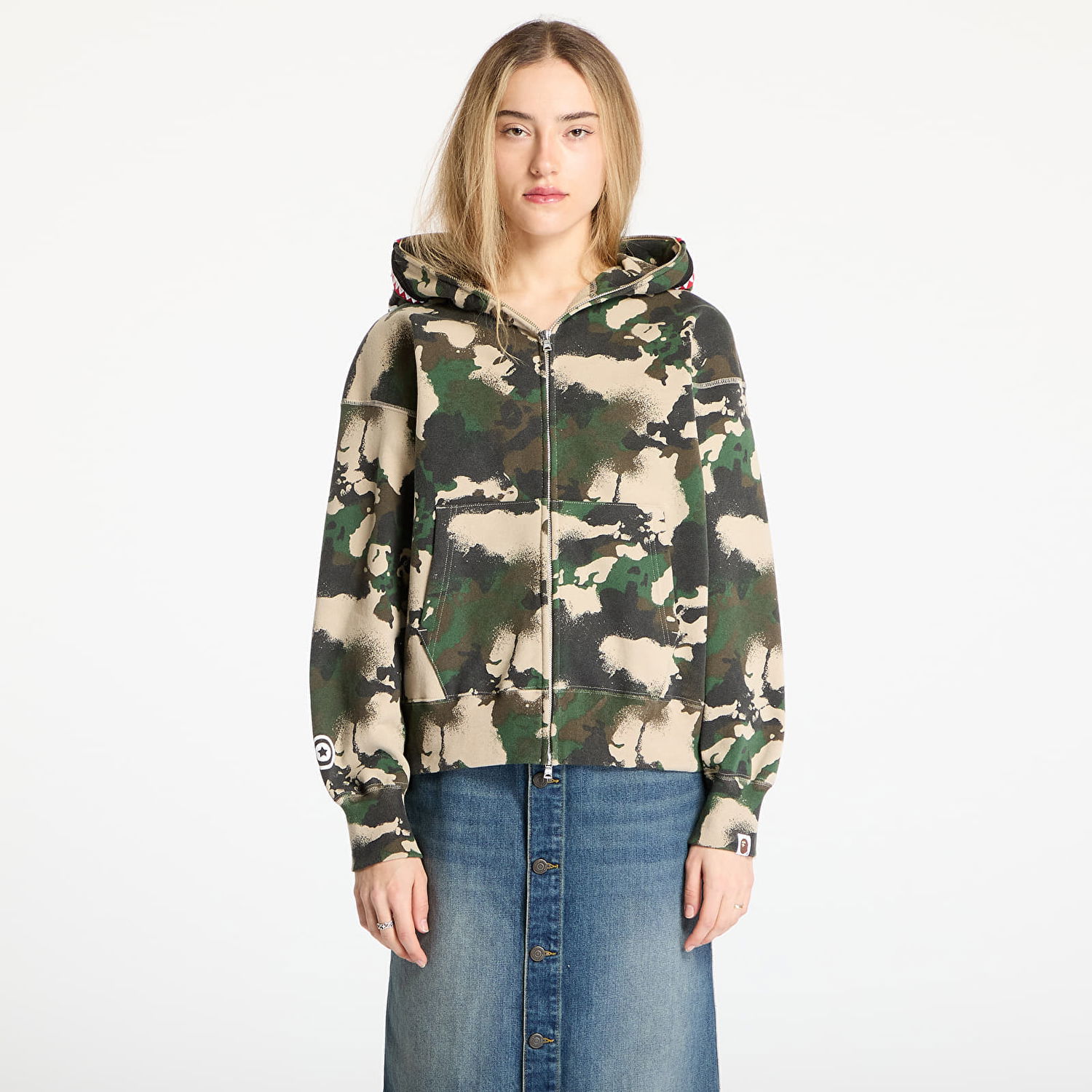 Sweatshirt BAPE A BATHING APE Map Camo Shark Relaxed Fit Full Zip Hoodie Grøn | 001ZPL301001MGRN, 1