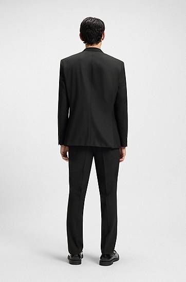 Jakke BOSS HUGO Slim-Fit Double-Breasted Stretch Wool-Blend Jacket Sort | 50537779, 1
