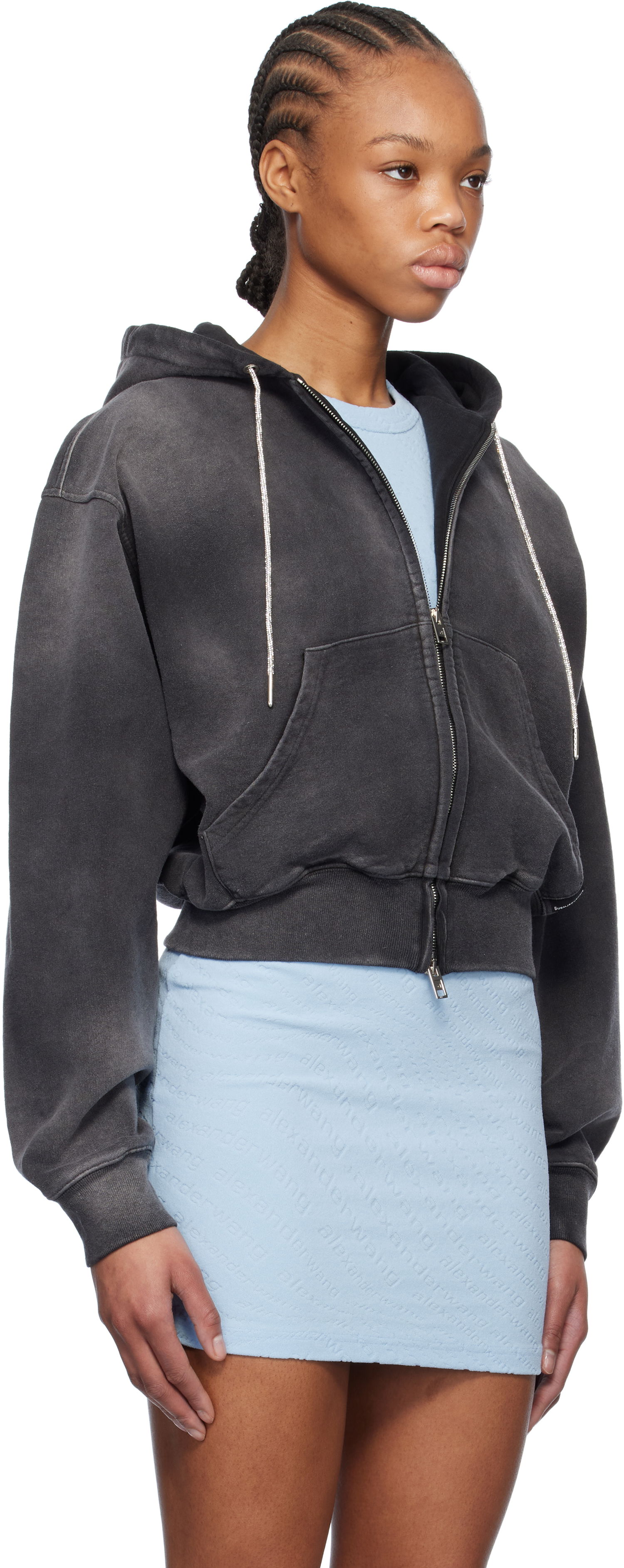 Sweatshirt Alexander Wang Alexander Wang Cropped Zip-Up Hoodie Sort | 4CC1252112, 1
