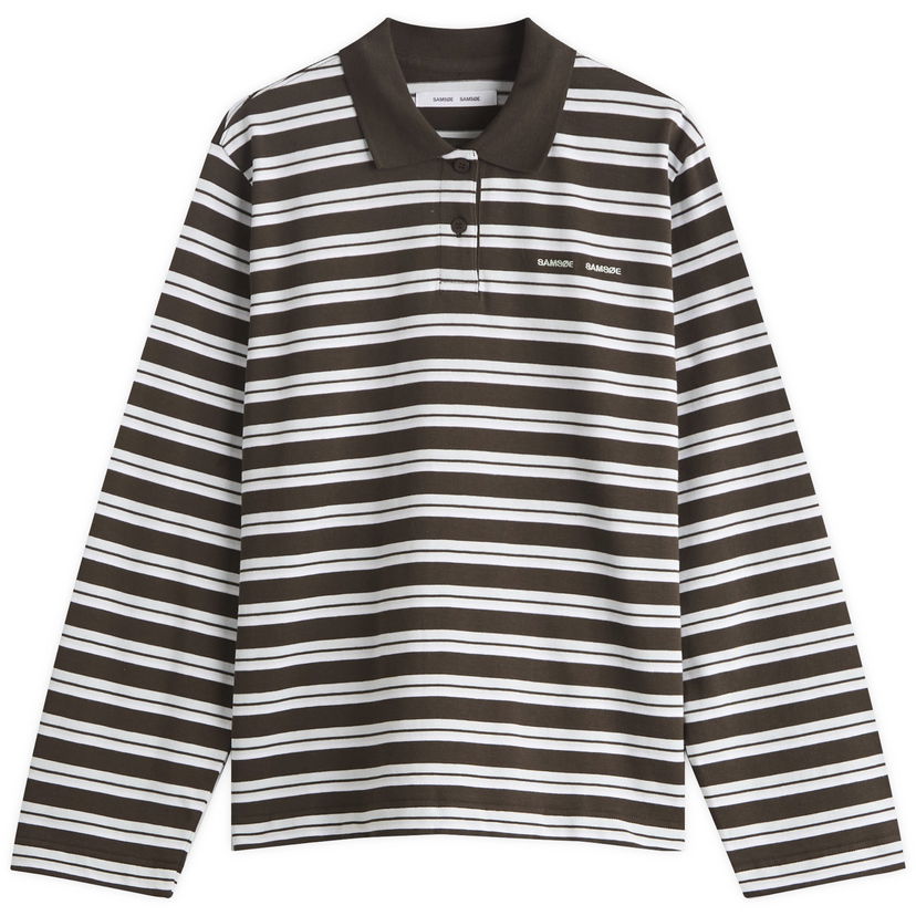 Polo skjorte Samsoe Samsoe Samsøe Samsøe Women's Sadover Long Sleeve Striped Polo Brun | F25300039-CLR002277