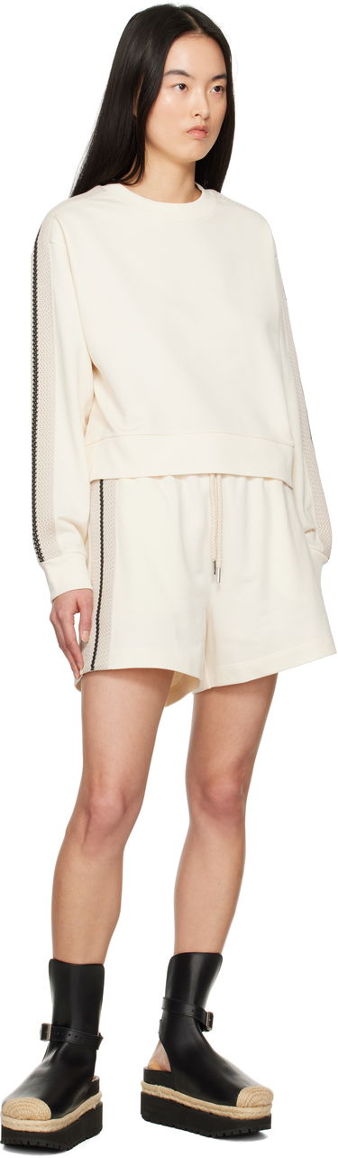 Sweater Moncler Moncler Cropped Sweatshirt with Striped Trim Hvid | K10938G0003389A1K, 4